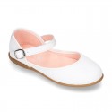 CEREMONY Nappa leather Halter Mary Janes with flower impressed design.