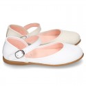 CEREMONY Nappa leather Halter Mary Janes with flower impressed design.