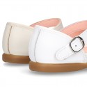 CEREMONY Nappa leather Halter Mary Janes with flower impressed design.