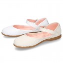 CEREMONY Nappa leather Halter Mary Janes with flower impressed design.