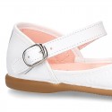 CEREMONY Nappa leather Halter Mary Janes with flower impressed design.