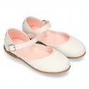 CEREMONY Nappa leather Halter Mary Janes with flower impressed design.