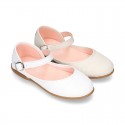 CEREMONY Nappa leather Halter Mary Janes with flower impressed design.