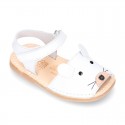 Little MOUSE soft leather Menorquina sandals with velcro strap.