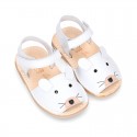 Little MOUSE soft leather Menorquina sandals with velcro strap.