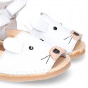 Little MOUSE soft leather Menorquina sandals with velcro strap.