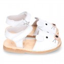 Little MOUSE soft leather Menorquina sandals with velcro strap.