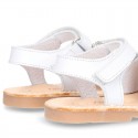 Little MOUSE soft leather Menorquina sandals with velcro strap.