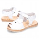 Little MOUSE soft leather Menorquina sandals with velcro strap.