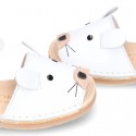 Little MOUSE soft leather Menorquina sandals with velcro strap.