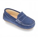 Suede leather Moccasins with detail mask and driver type Outsole for little boys.