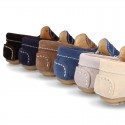 Suede leather Moccasins with detail mask and driver type Outsole for little boys.