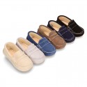 Suede leather Moccasins with detail mask and driver type Outsole for little boys.