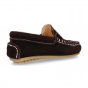 Suede leather Moccasins with detail mask and driver type Outsole for little boys.