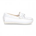 White Nappa leather Moccasin shoes for little kids.