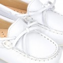 White Nappa leather Moccasin shoes for little kids.