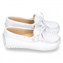 White Nappa leather Moccasin shoes for little kids.