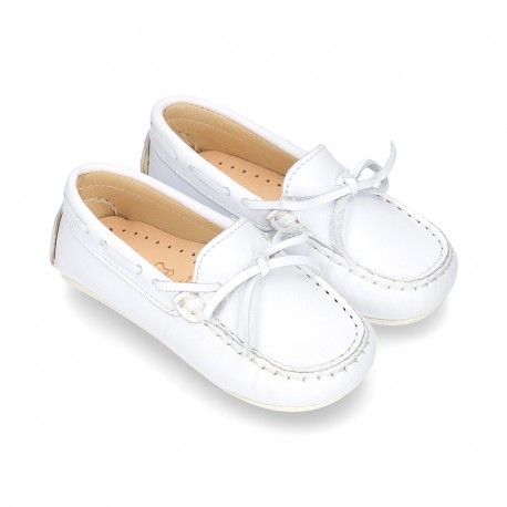 White Nappa leather Moccasin shoes for little kids.