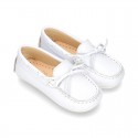 White Nappa leather Moccasin shoes for little kids.