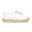 LINEN canvas Laces up style espadrille shoes in WHITE color.