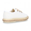 LINEN canvas Laces up style espadrille shoes in WHITE color.