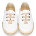 LINEN canvas Laces up style espadrille shoes in WHITE color.