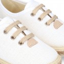 LINEN canvas Laces up style espadrille shoes in WHITE color.