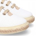 LINEN canvas Laces up style espadrille shoes in WHITE color.