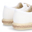 LINEN canvas Laces up style espadrille shoes in WHITE color.