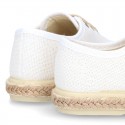 LINEN canvas Laces up style espadrille shoes in WHITE color.