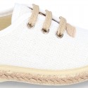 LINEN canvas Laces up style espadrille shoes in WHITE color.