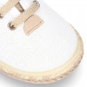 LINEN canvas Laces up style espadrille shoes in WHITE color.