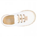 LINEN canvas Laces up style espadrille shoes in WHITE color.