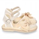 LINEN canvas espadrille shoes with Bow in NATURAL color.