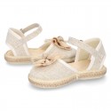 LINEN canvas espadrille shoes with Bow in NATURAL color.