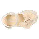 LINEN canvas espadrille shoes with Bow in NATURAL color.