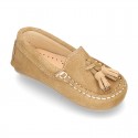 Suede leather Moccasin shoes with TASSELS for little kids.