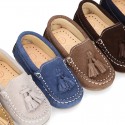 Suede leather Moccasin shoes with TASSELS for little kids.