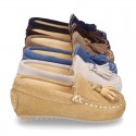 Suede leather Moccasin shoes with TASSELS for little kids.