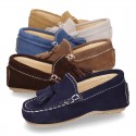 Suede leather Moccasin shoes with TASSELS for little kids.