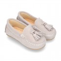 Suede leather Moccasin shoes with TASSELS for little kids.