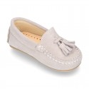 Suede leather Moccasin shoes with TASSELS for little kids.