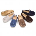 Suede leather Moccasin shoes with TASSELS for little kids.