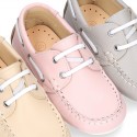 Classic nappa leather Boat shoes pastel colors for kids.