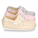 Classic nappa leather Boat shoes pastel colors for kids.