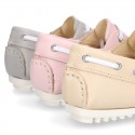 Classic nappa leather Boat shoes pastel colors for kids.