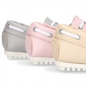 Classic nappa leather Boat shoes pastel colors for kids.