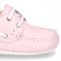 Classic nappa leather Boat shoes pastel colors for kids.
