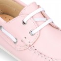 Classic nappa leather Boat shoes pastel colors for kids.