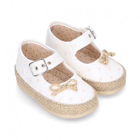 PLUMETI COTTON canvas little Mary Jane shoes espadrille style for babies.